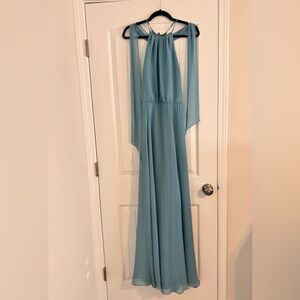 Amsale Teal Backless Gown
